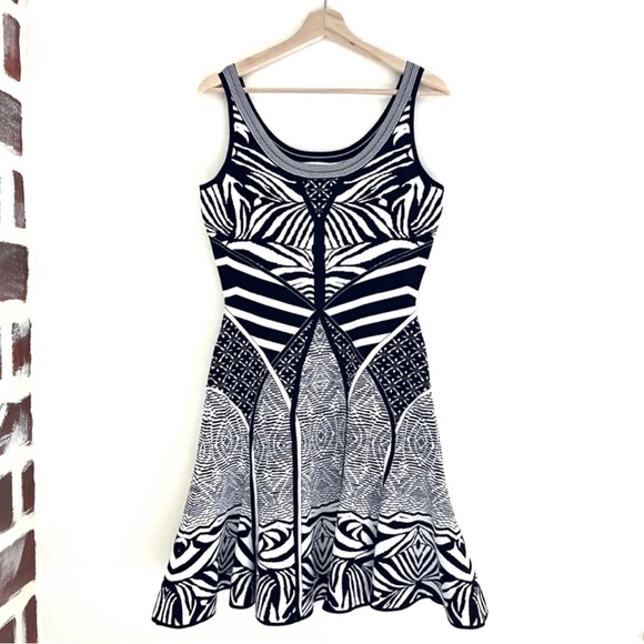 Diane Von Furstenberg Dresses & Skirts - Diane Von Furstenberg Fanny Fit And Flare Knit Mini Dress Black White Print Sz M